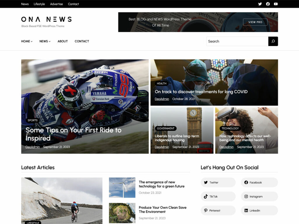 Ona News free WordPress magazine theme