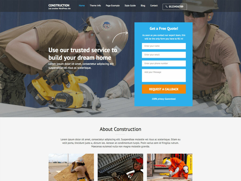 Construction Landing Page - Construction Company WordPress Theme