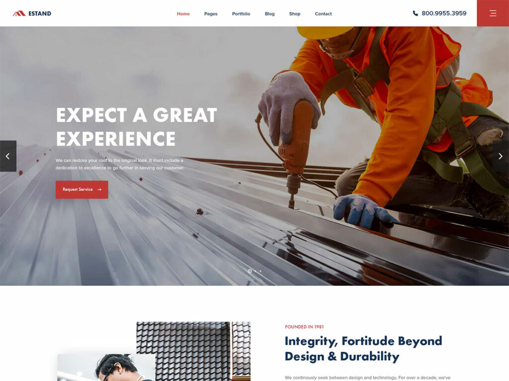 Estand - Construction Roofing Plumbing Company WordPress Theme