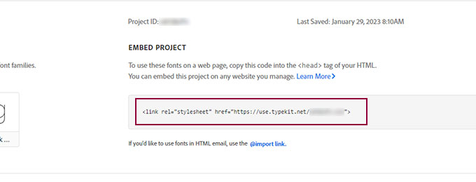 Copy the Embed code from Web Projects