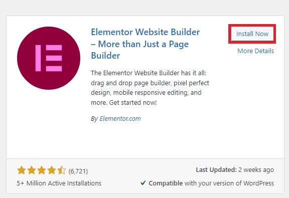 Install Elementor plugin in WordPress